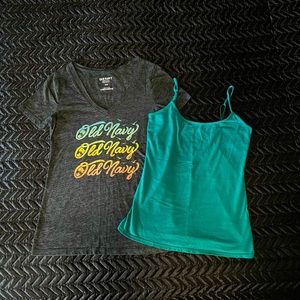 Old Navy Top Bundle, Size S, Vintage V-Neck Tee, First Layer Tank, Teal